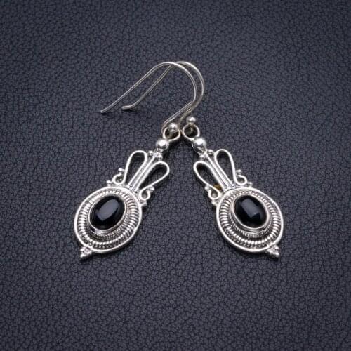 StarGems Natural Black Onyx Handmade 925 Sterling Silver Earrings 1.75" D3905