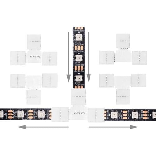 Led Strip Connector 2/3/4/5PIN Corner 10mm T/L/X Shape Solderless For WS2811 WS2812B 3528 5050 5630 RGB Led Strip Light