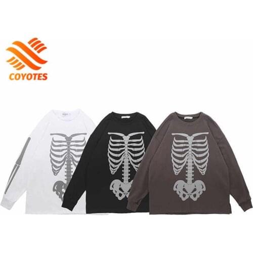 COYOTES High Street Hip Hop Oversize Hoodies Sweatshirts Men Women Pullovers Funeral Bones Skulls Retro Long Sleeve T-Shirt