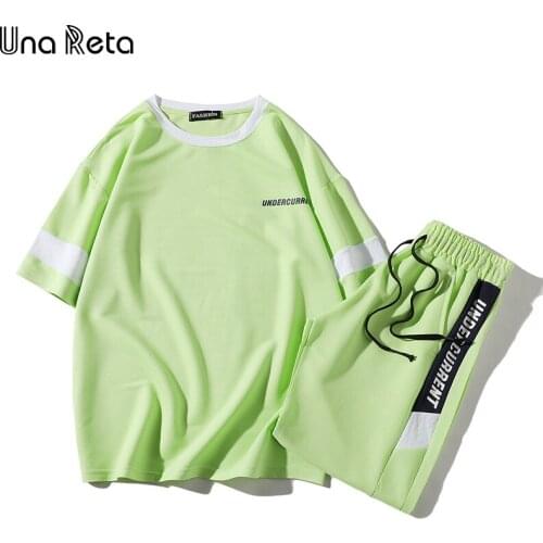 Una Reta Summer Tracksuit Men 2021 New Casual Loose Short Sleeve T-shirt + Shorts Plus Size Print Two-piece Set Sport Suit