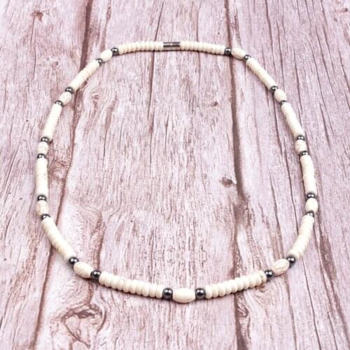 Unique Stone Bead wood Surfer Necklace Made from white, green Beads for men tribal jewelry