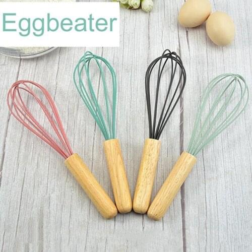 Egg Beater Wood Handle Egg Whisk Kitchen Utensils Manual Cream Butter Whisk Egg Mixer Silicone Kitchen Whisk Egg Cooking Tools