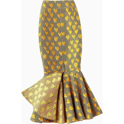 Retro oil painting print trumpet skirt women autumn winter high-waisted package hip split mermaid skirt