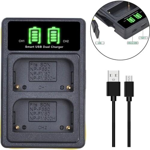 NP FM500H NP-FM500H Battery Charger with Type-C Port for Sony A58 A57 A99II SLT-A58 A500 A200, Alpha 77 II, Alpha A700 Camera