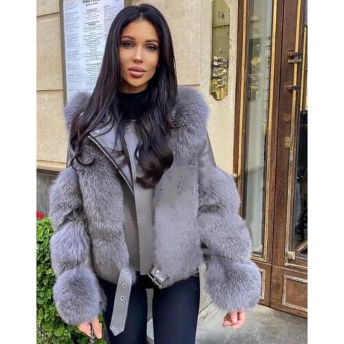 Ladies Real Fox Fur Coat Fashion Design Sheepskin Thick Womens Winter Jackets Multicolor Motorbike Cool Outwear