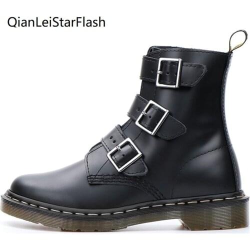 Casual New Ankle Shoes Women Genuine Leather Motorcycle Martens Black Womens Combat Boots 2020