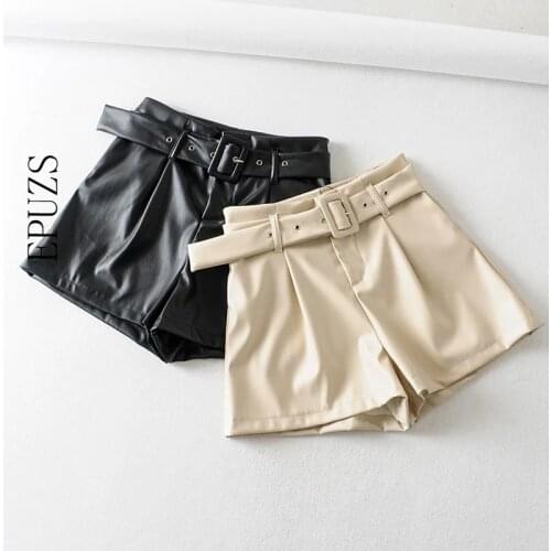 Women belt leather shorts women Casual black mini Shorts 2019 Women biker High Waist Shorts fashion streetwear ladies shorts