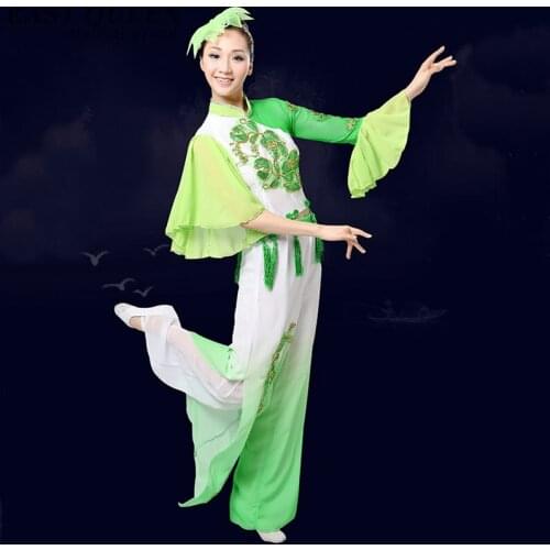 Wholesale Chinese Folk Dance 2018 Women Dance Costume Chinese Fan Dance Costume Embroidery Waving Sleeves Costumes FF028 YQ