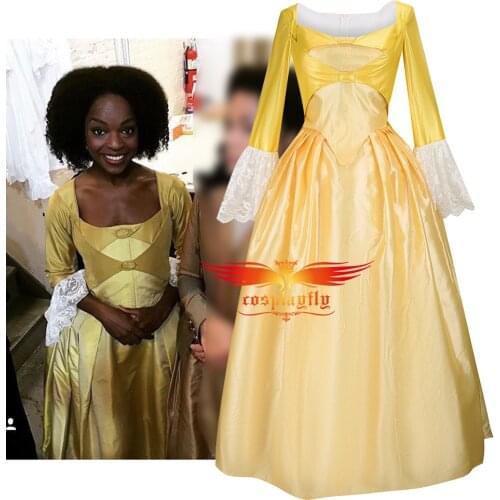 Anime Musical Rock Opera Hamilton Stage Dress Concert Elizabeth Schuyler Cosplay Costume Women Yellow Dress for Party Halloween