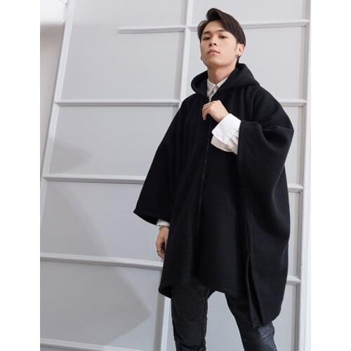 M-4XL new youth autumn and winter tide mens coat loose personality cloak cape long coat woolen thick woolen coat