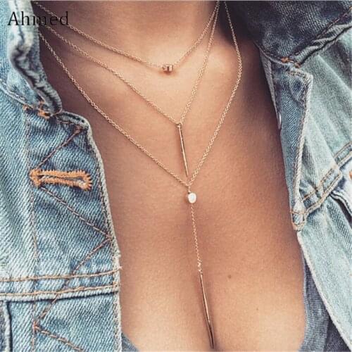 Ahmed Fashion Small Dots Tassel Pendant Multilayer Necklace For Women New Charm Maxi Statement Chain Collier Femme Jewelry