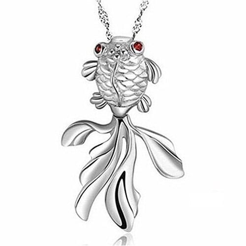 Womens Fashion Sterling Charm Jewelry Goldfish Pendant Long Chain Necklace