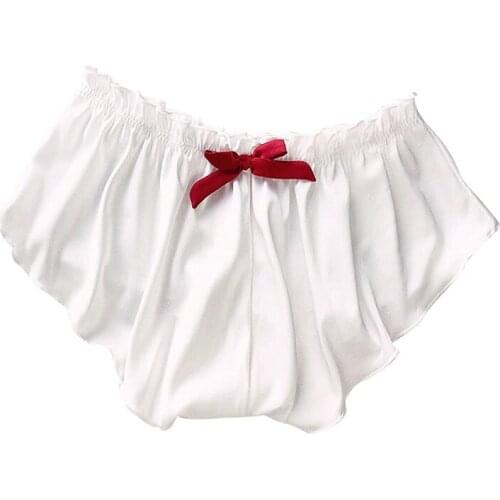 The Four Seasons Womens Lovely Bowknot Solid Large Size Silk Simulation Silk Home Underwear Sexy Cute Panties Underpants