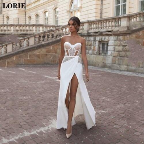 LORIE Beach Mermaid Wedding Dresses Sweetheart Neck Lace Bride Gown Sexy Side Split Satin Vestido de novia 2020