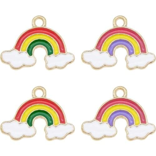 Julie Wang 10PCS Enamel Rainbow Charms Cloud Mixed Colors Alloy Gold Tone Necklace Bracelet Earrings Jewelry Making Accessory