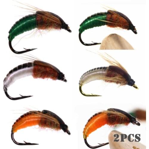 2pcs 3 Colors #8#12 Realistic Nymph Scud Fly For Trout Fishing Artificial Insect Bait Lure Simulated Scud Worm Carp Fishing Lure