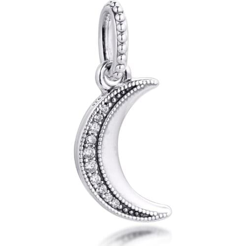 2020 New Winter Europe Bracelet Bangle 925 Sterling Silver Sparkling Crescent Moon Pendant Charms Beads for Jewelry Making