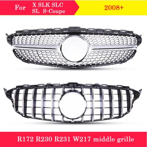 ABS Hood Bumper For Mercedes-Benz X SLK SLC SL S-Coupe R172 R230 R231 W217 C217 Diamond GT Front Grill Car Styling Middle Grille