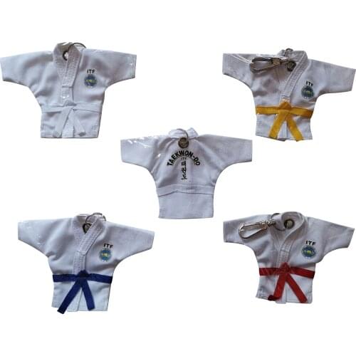 5 Colors Sale Keychain ITF Taekwondo Uniform Kimono Supplies Cartoon Pendant Sport Gifts Keepsake Key Button key Ring