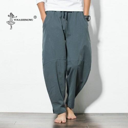 Japanese Casual Kimono Men Pants Loose Harajuku Trousers Traditional Clothes Asian Yukata Style Embroidered Harem Costume Japan