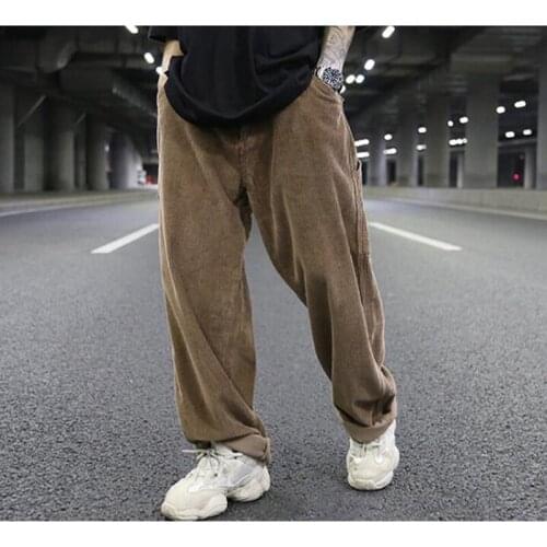 Mens Corduroy Long Trousers Retro Fashion Straight Trouser Plus Size Rap Hip Hop Pants Men Casual Men Bottoms