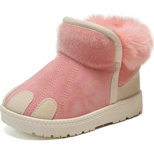 Kids Shoes Winter Girls Snow Boots Cartoon Children Ankle Boots Baby Toddler Boots Flock Leather Waterproof Plush Warm Non-slip