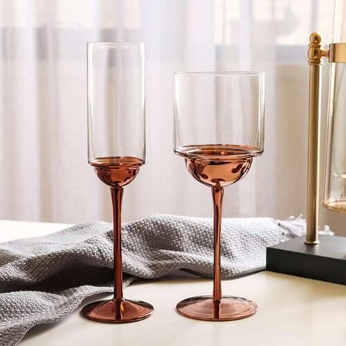 European Electroplated Wine Glass Champagne Flute Glasses Bar Wedding Party Drinkware Creative Cocktail Glasses Rose Red 2Pcs