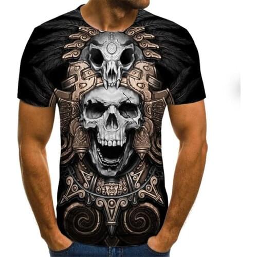 New T-shirt Mens High Quality Mens and Womens T-shirt Skull Short Sleeve 3D Printing Horror Pattern Mens T-shirt