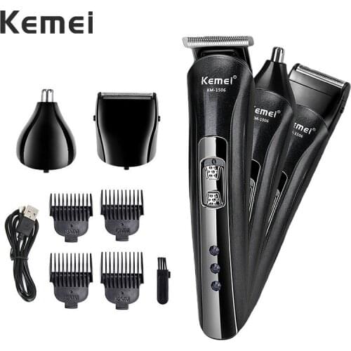 Kemei 3 In 1 Electric Razor Men Trimmer Trimmer Beard Cutter Haircut Razor Flying Shears Rechargeable Electric Nose Hair Razor