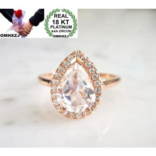 OMHXZJ Wholesale European Fashion Woman Man Party Wedding Gift Luxury White Water Drop AAA Zircon 18KT Rose Gold Ring RR544