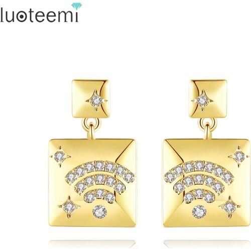 LUOTEEMI Square Drop Earrings for Women WiFi Signal Pattern Tiny Cubic Zircon Fashion Jewelry Dating Birthday Christmas Gifts