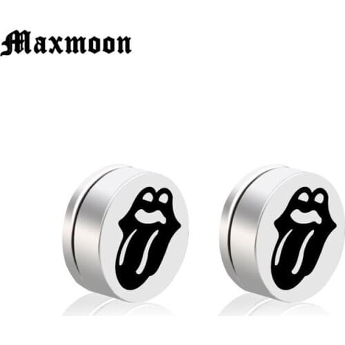Maxmoon 8MM Mens Earring Set Stainless Steel Circle Magnetic Clip Stud Earrings Magnet Fake Plugs No Piercing Clip On Jewelry