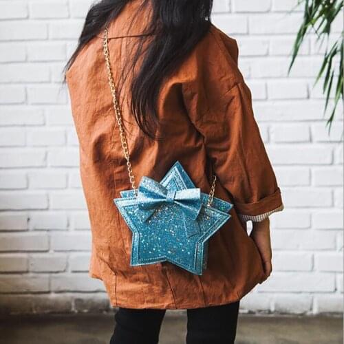 Mini Bowknot Crossbody Shoulder Bags Glittering Star Purse Handbags Princess Chain Messenger Bag Gift
