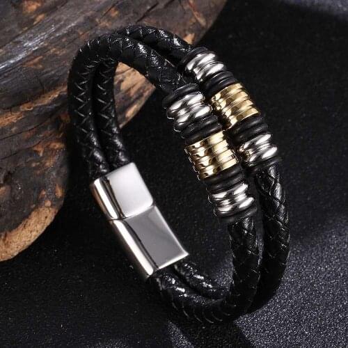Fashion Leather Braided Bracelet Men Black Rock Bangles Jewelry Accessories Friend Gifts