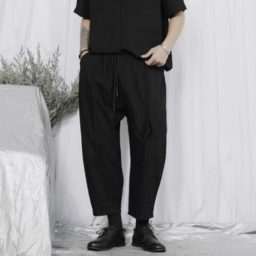 Original mens casual pants mens Capris Japanese simple loose wide leg pants show thin radish Harem Pants trend