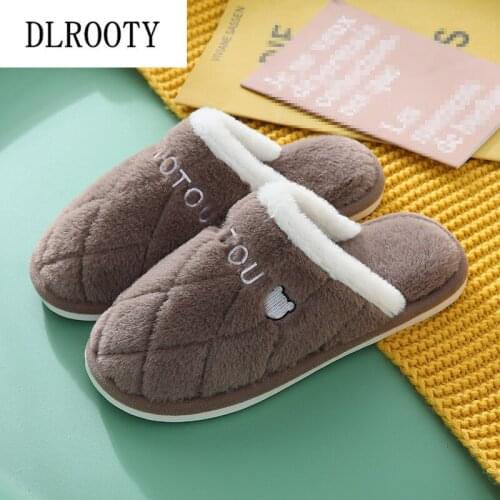 Men Winter Warm Slippers Indoor Fashion Platform Silent Non-slip Short Plush Shoes Man Slides Flat Casual Solid Comfortable