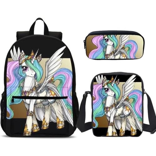 Junior High 3pcs School Bags Set Teenager Girls Unicorn Print School Backpacks Kids Primary Schoolbag Student Mochila Infantil
