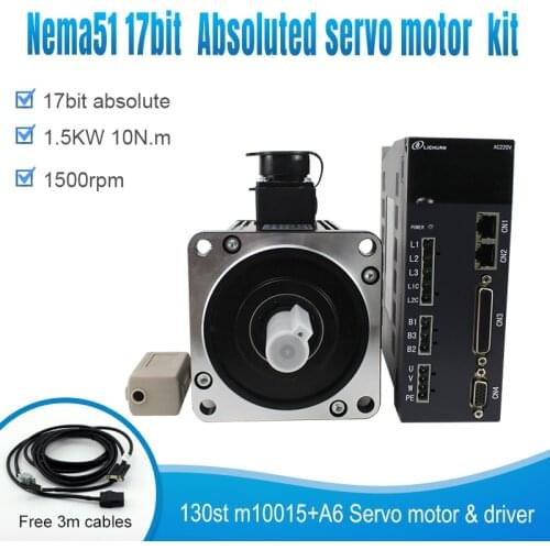Nema51 servo motor 130st m10015 1500rpm 10N.m 17 Bit Absoluted Encoder 3 Meter Cables Ac Engine 220V With Driver Cnc 1.5KW servo