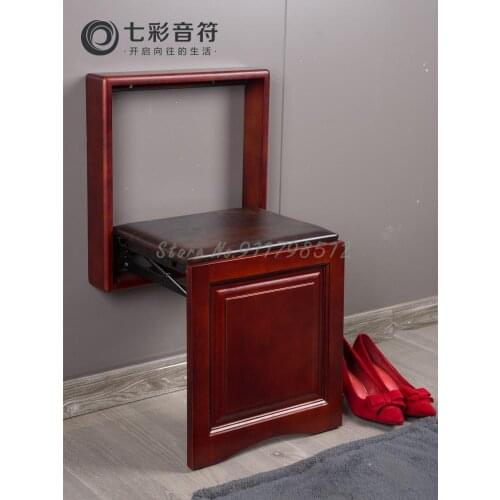 Invisible folding shoe changing stool wall-mounted doorway household solid wood wall-mounted telescopic wall folding hardware do