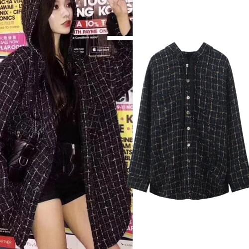 Of wind New Ins fund of autumn winters is bright silk plaid coat hoodie relaxed joker suiting shirt can customized big size