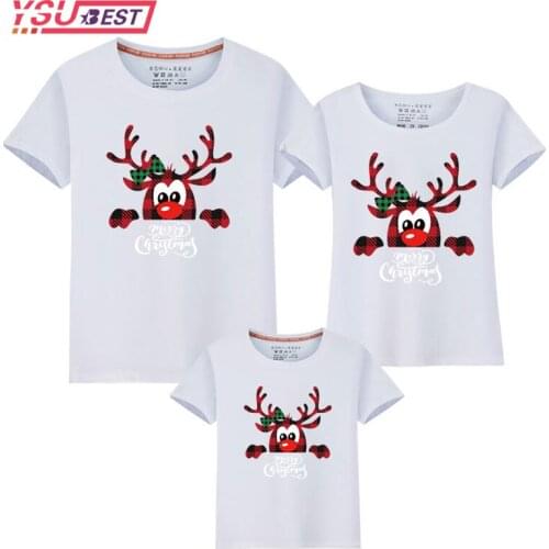 New Xmas Matching Family Outfits New Christmas Deer Dad Mom Kids Baby Mother Daughter Short Sleeve Matching Family Look T Shirts