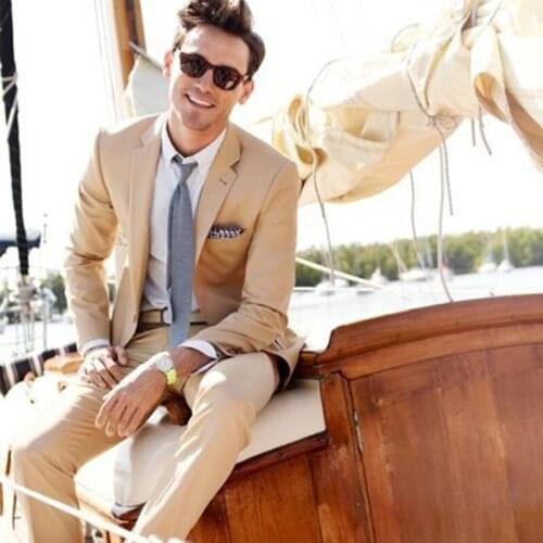 ANNIEBRITNEY Khaki 2 Piece Slim Fit Formal Men Suit Custom Groom Wedding Tuxedo High End 2 Piece Prom Wedding Men Suit Set