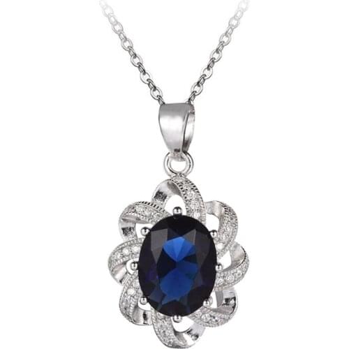 Eulonvan charm flower women necklaces pendants christmas 925 sterling silver long necklaces gifts Dark Blue Cubic Zirconia S3701