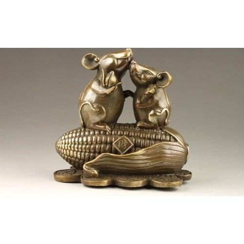 Details about Exquisite Chinese Handmade Exquisite Rare Corn Mice Bronze Statue wedding copper Decoration real Brass