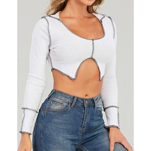 Shirt Knitted Blouse Workwear Skin-friendly Women Contrast Color Crop Top for Spring Autumn Blouses Solid Top Short Blouses Top