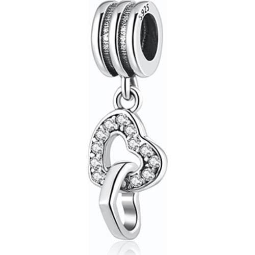 Interlocking Love Clear CZ Crystal Pendant Charms fit Lady Bracelet Bangle Authentic S925 Silver Bead DIY Jewelry