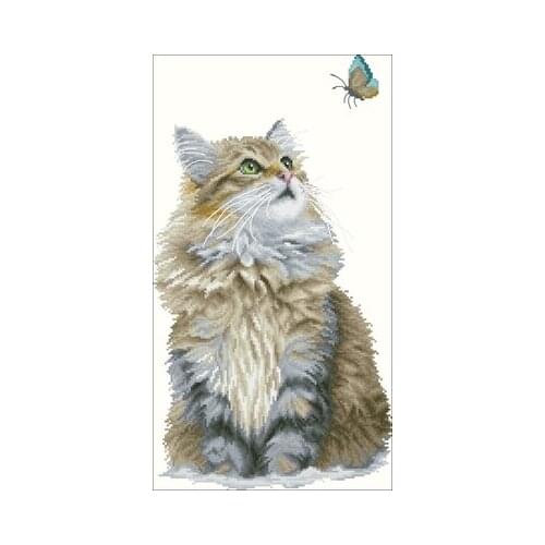 TOP cross stitch Authentic Egyptian cotton self matching needleless printing kit Lanarte pn-0171041 cat and butterfly