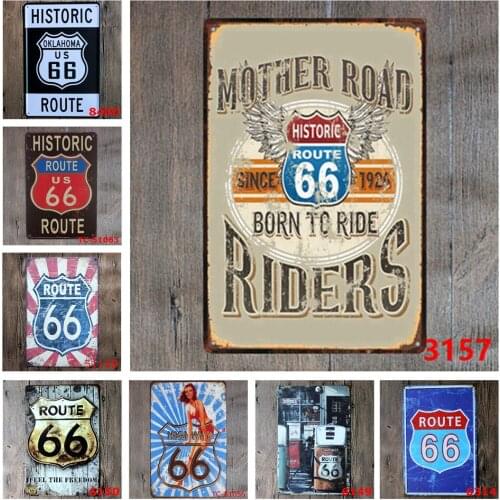 Vintage Metal Signs Mother Road Riders Historic Route 66 Born To Ride Since 1926 Classic Iron Painting for Garage Bar Decorative