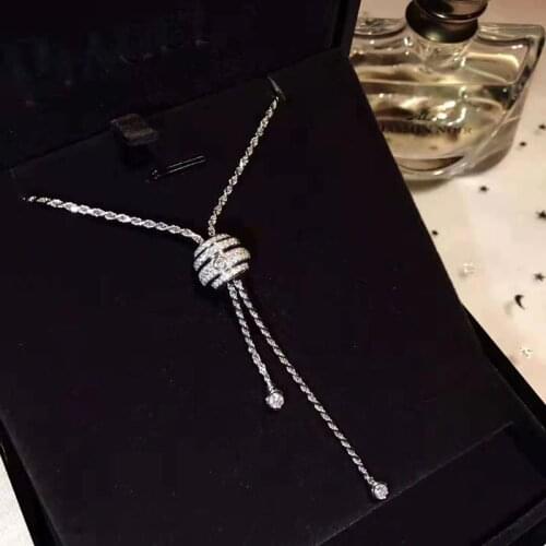 Silver Color Jewelry With Rhinestone Micro-Inlaid Adjustable Double Tassel Transfer Bead Long Sweater Chain