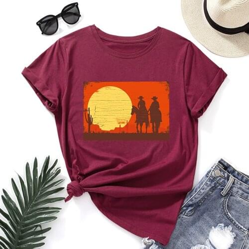 Sunset Scenery Printing Womens T-shirt Large Size S-5XL Short Sleeve O-neck 100%Cotton Basic Tee Shirt Harajuku Graphic Tops